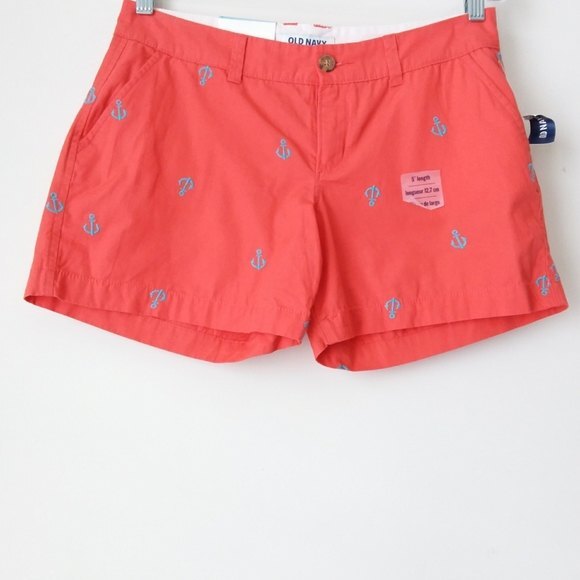 Old Navy Coral 5" Shorts with Blue Anchor Detail 2 - Picture 5 of 9